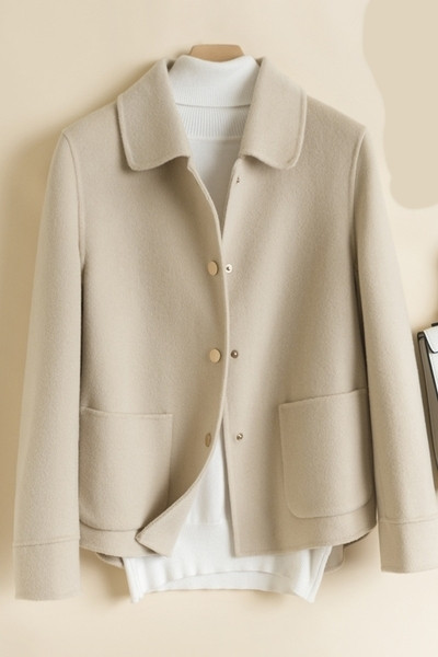 Κομψό γυναικείο κοντό παλτό με κουμπιά και τσέπες