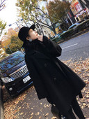 Palton negru de dama cu centura si nasturi