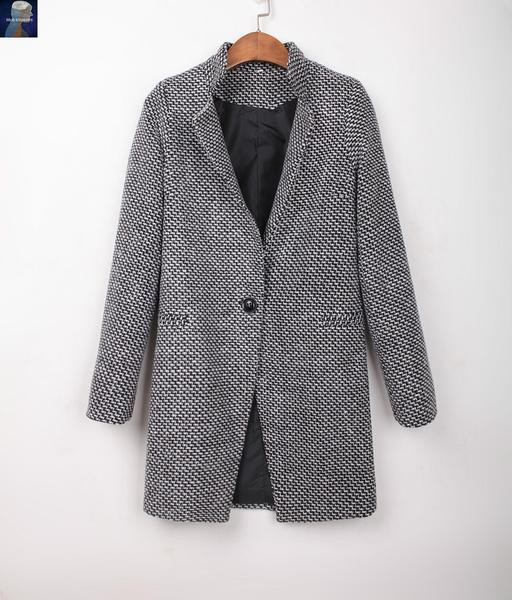 Модерно дамско палто с копче и джобове - размер до 4XL