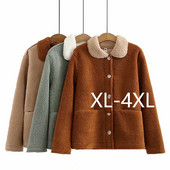 Дамско пухено палто с копчета - големи размери