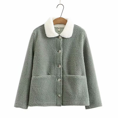 Дамско пухено палто с копчета - големи размери