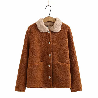 Дамско пухено палто с копчета - големи размери