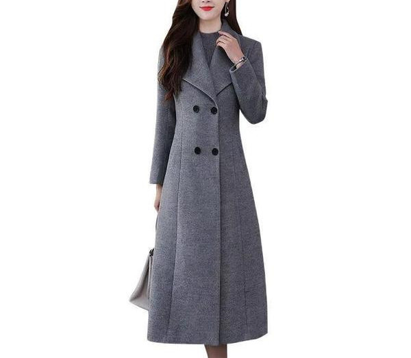 Νέο μοντέλο μακρύ γυναικείο παλτό με λαιμόκοψη σε μαύρο και γκρι χρώμα