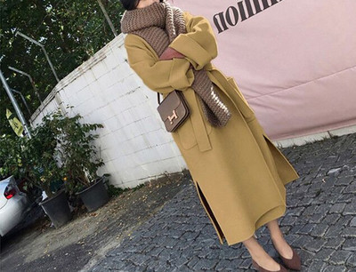 Модерно дамско палто широк модел с джобове и колан