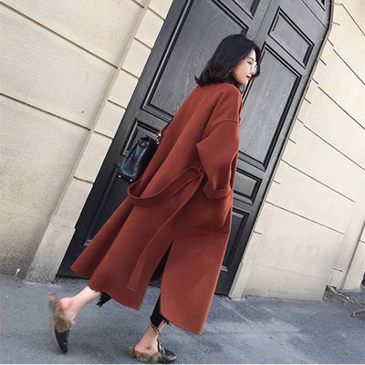 Модерно дамско палто широк модел с джобове и колан