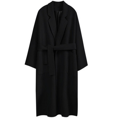 Модерно дамско палто широк модел с джобове и колан