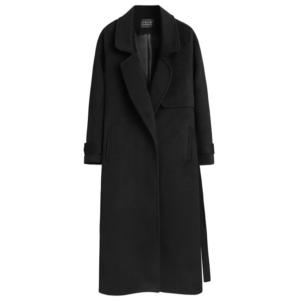 Стилно дамско палто дълъг модел с класическа яка и джобове в черен цвят