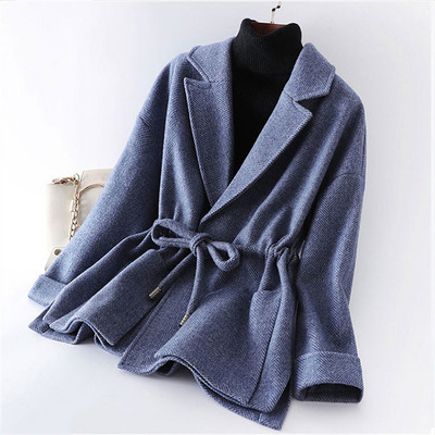 Ежедневно дамско палто с връзки и дълъг ръкав