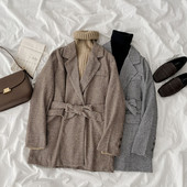 Kockás női kabát övvel két színben