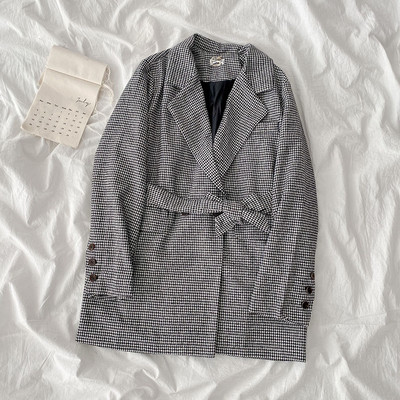 Kockás női kabát övvel két színben