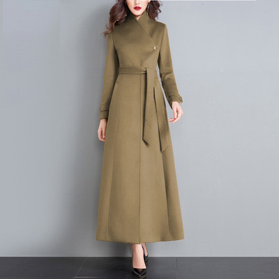 Κομψό γυναικείο μακρύ παλτό με ζώνη και κολάρο σε διάφορα χρώματα