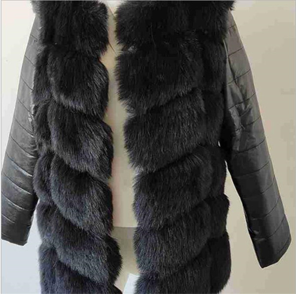 Дамски дълго пухено палто с ръкави от еко кожа