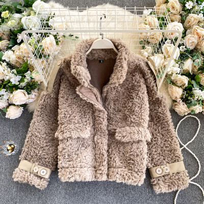 Plüss női gyapjúkabát cipzárral