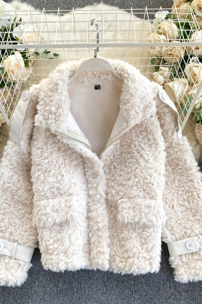 Plüss női gyapjúkabát cipzárral