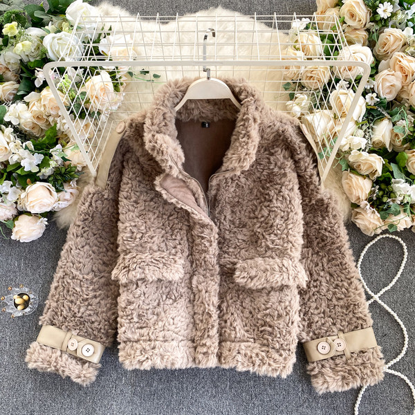 Plüss női gyapjúkabát cipzárral