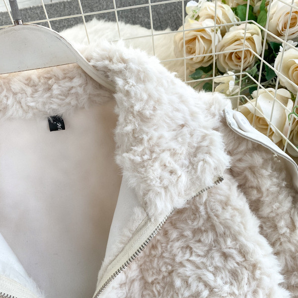 Plüss női gyapjúkabát cipzárral