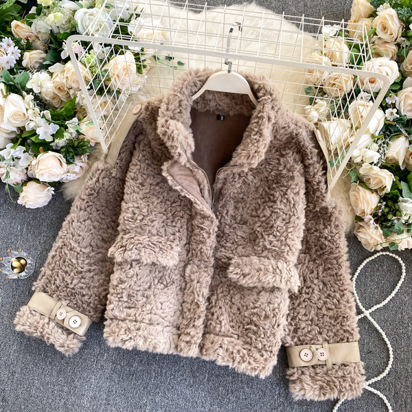 Plüss női gyapjúkabát cipzárral