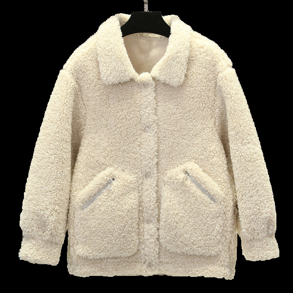 Зимно дамско късо палто с копчета и джобове 