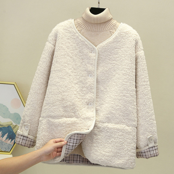 Modern pehely női kabát gombokkal és zsebekkel