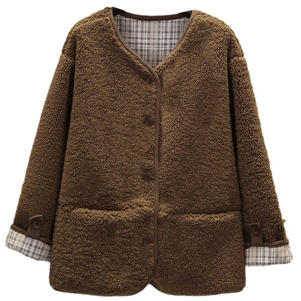 Modern pehely női kabát gombokkal és zsebekkel