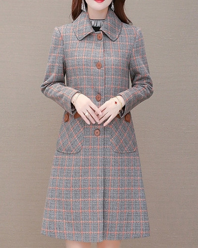 Új modell kockás női kabát zsebekkel