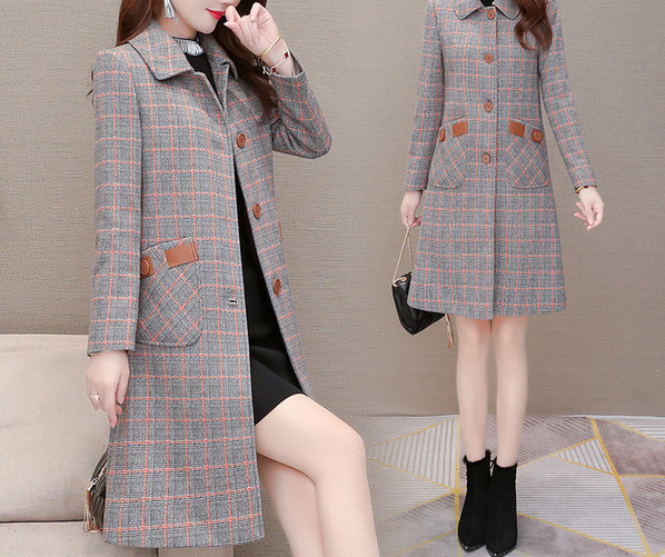 Új modell kockás női kabát zsebekkel