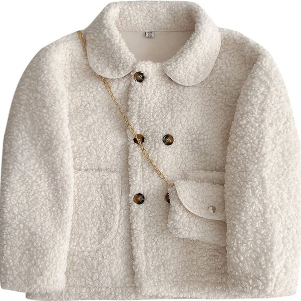 Rövid női pehelykabát gombokkal és gallérral