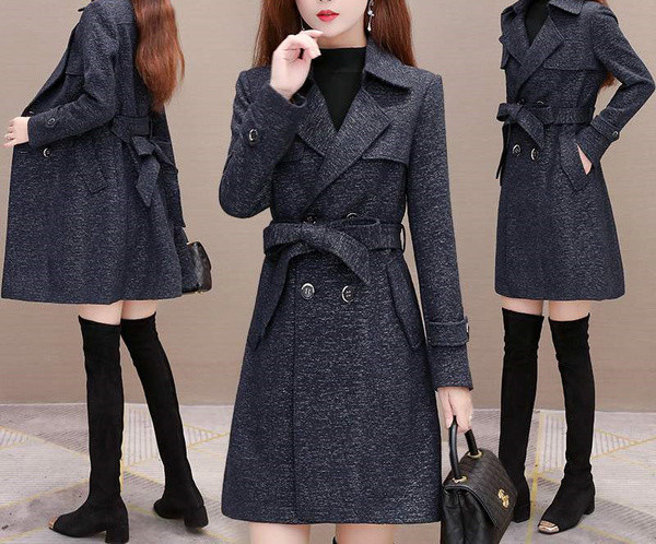 Új modell női kabát övvel, kék és fekete színben