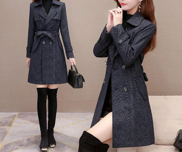 Új modell női kabát övvel, kék és fekete színben