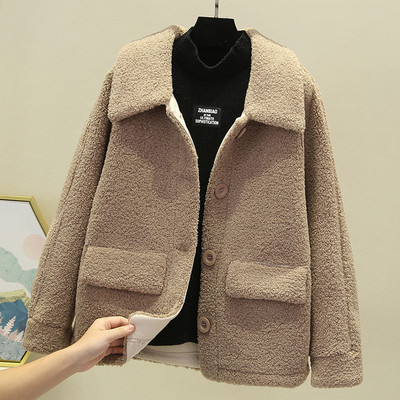 Дамско късо палто с копчета и джобове в три цвята