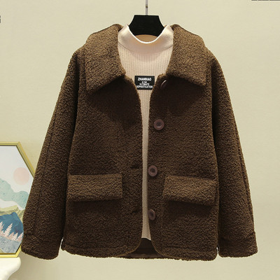 Дамско късо палто с копчета и джобове в три цвята