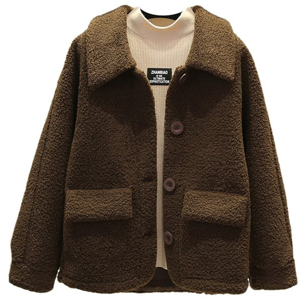 Дамско късо палто с копчета и джобове в три цвята