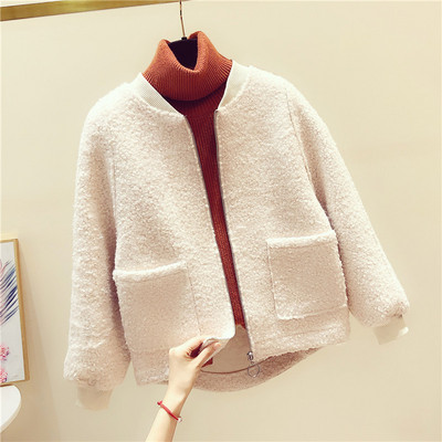 Női rövid őszi kabát cipzárral és zsebbel