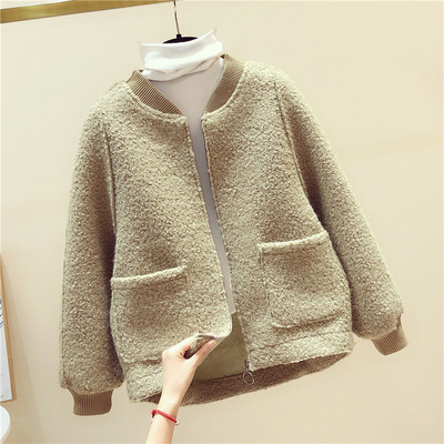 Női rövid őszi kabát cipzárral és zsebbel