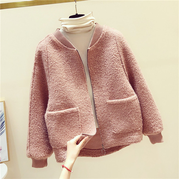 Női rövid őszi kabát cipzárral és zsebbel