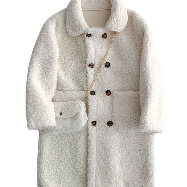 Дълго дамско пухено палто с копчета и джобове