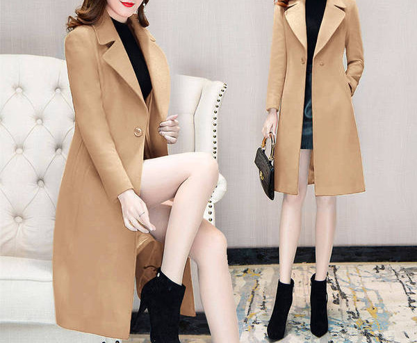 Jauna modeļa sieviešu mētelis ar pogām un špica kakla izgriezumu