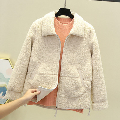 Модерно дамско късо палто с джобове и цип 