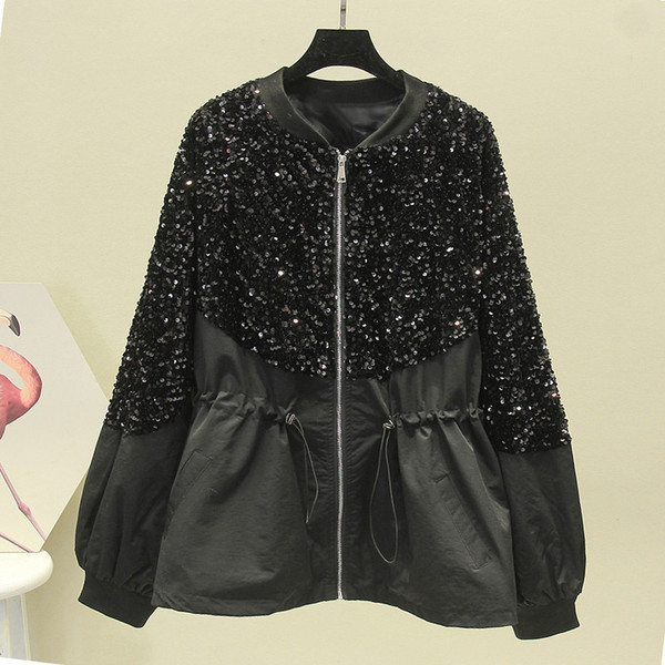 Moderni moteriška rudeninė striukė su blizgučiais ir kaklaraiščiais