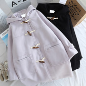 Női alkalmi kabát kapucnival és zsebekkel