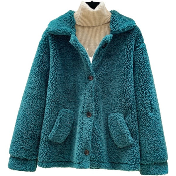 Пухено ежедневно палто с джобове и копчета