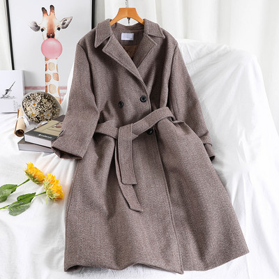 Стилно дамско палто дълъг модел с колан