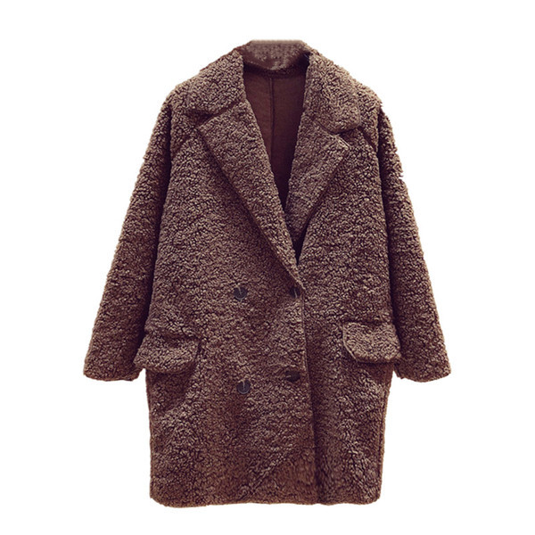 Hosszú női kabát gombokkal és zsebekkel - spitz nyakkivágással