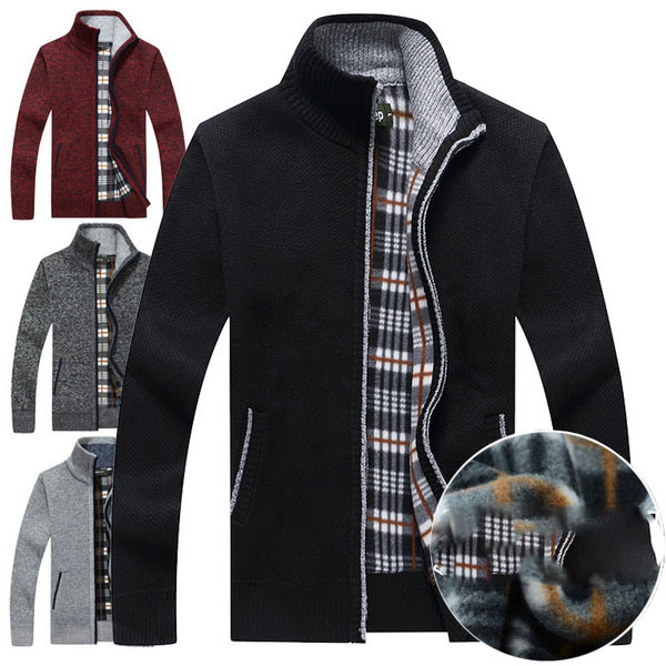 Férfi gyapjúmellény magas gallérral és cipzárral