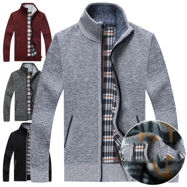 Férfi gyapjúmellény magas gallérral és cipzárral