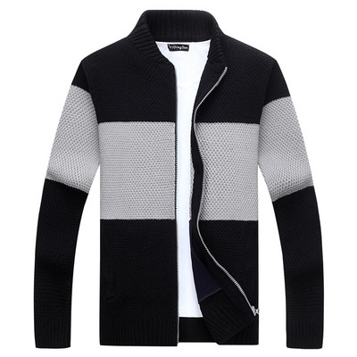Férfi kötött kardigán cipzárral és alacsony gallérral