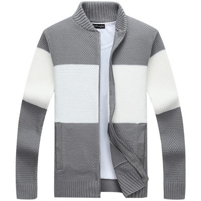 Férfi kötött kardigán cipzárral és alacsony gallérral
