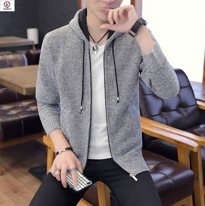 Alkalmi férfi kardigán kapucnival és cipzárral