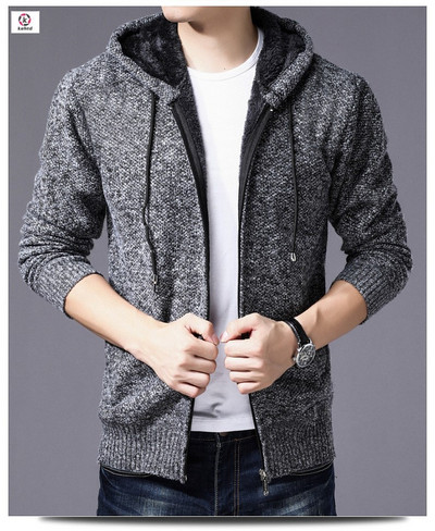Alkalmi férfi kardigán kapucnival és cipzárral