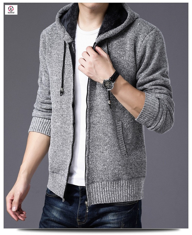 Alkalmi férfi kardigán kapucnival és cipzárral